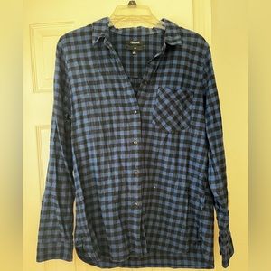Madewell Blue/Black Buffalo plaid button-up shirt, size L